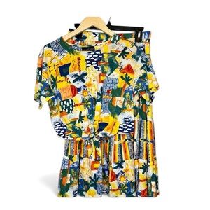 Vintage 90s Carole Little Cotton Colorful Floral Boho 2 piece set